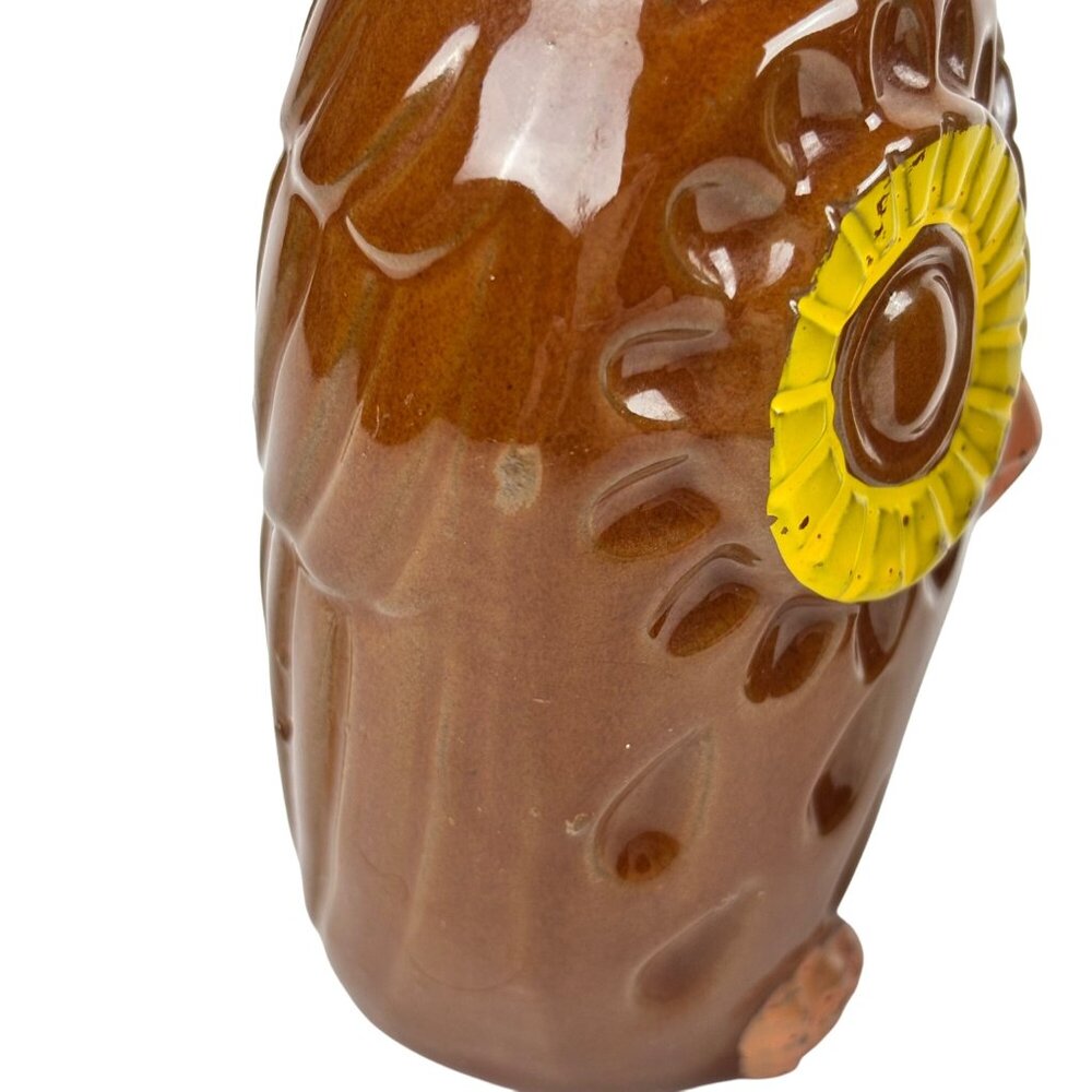 Vintage Owl Salt And Pepper Shakers Set Large Brown Yellow Eyes Ceramic - Picture 7 of 10
